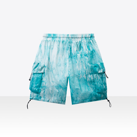 Blue Spattering Dyed Nylon Cargo Shorts
