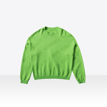 草绿色斜排logo圆领套头毛衫